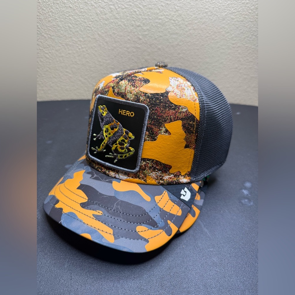 Goorin Bros Hero Yellow Poison Dart Frog Orange Camo Trucker Hat